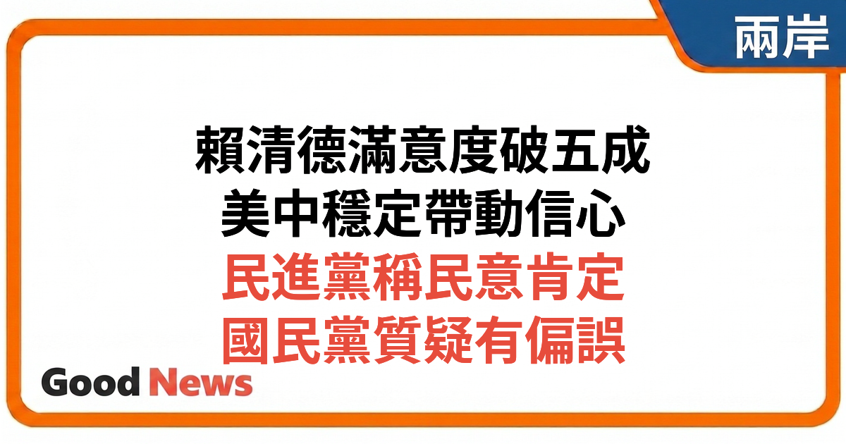 民進黨最新民調 賴清德施政滿意度及民眾信任度雙雙突破五成
