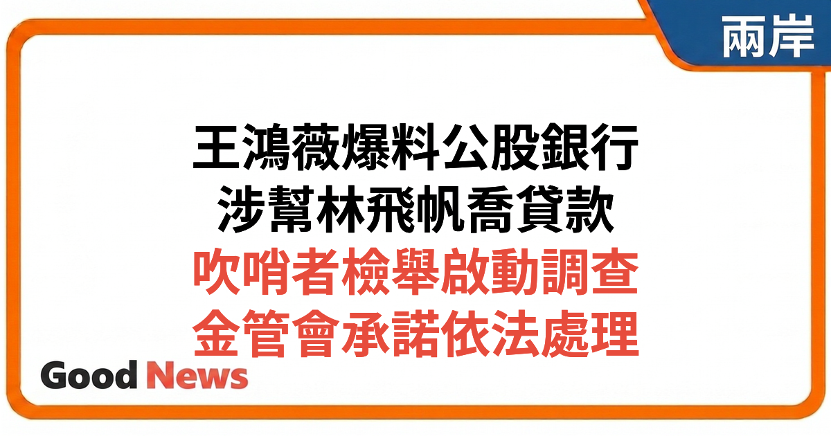 公股銀行被指涉幫林飛帆不當處理貸款 王鴻薇爆料檢調調查