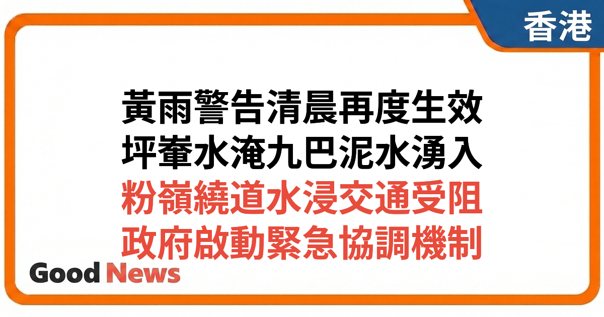 黃雨再襲香港 坪輋九巴死火泥水湧車廂 粉嶺繞道嚴重水浸