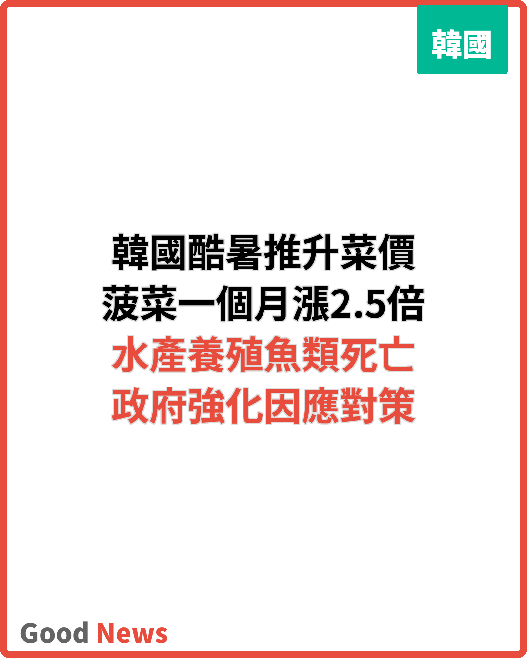 酷暑肆虐韓國 蔬菜水產價格急漲