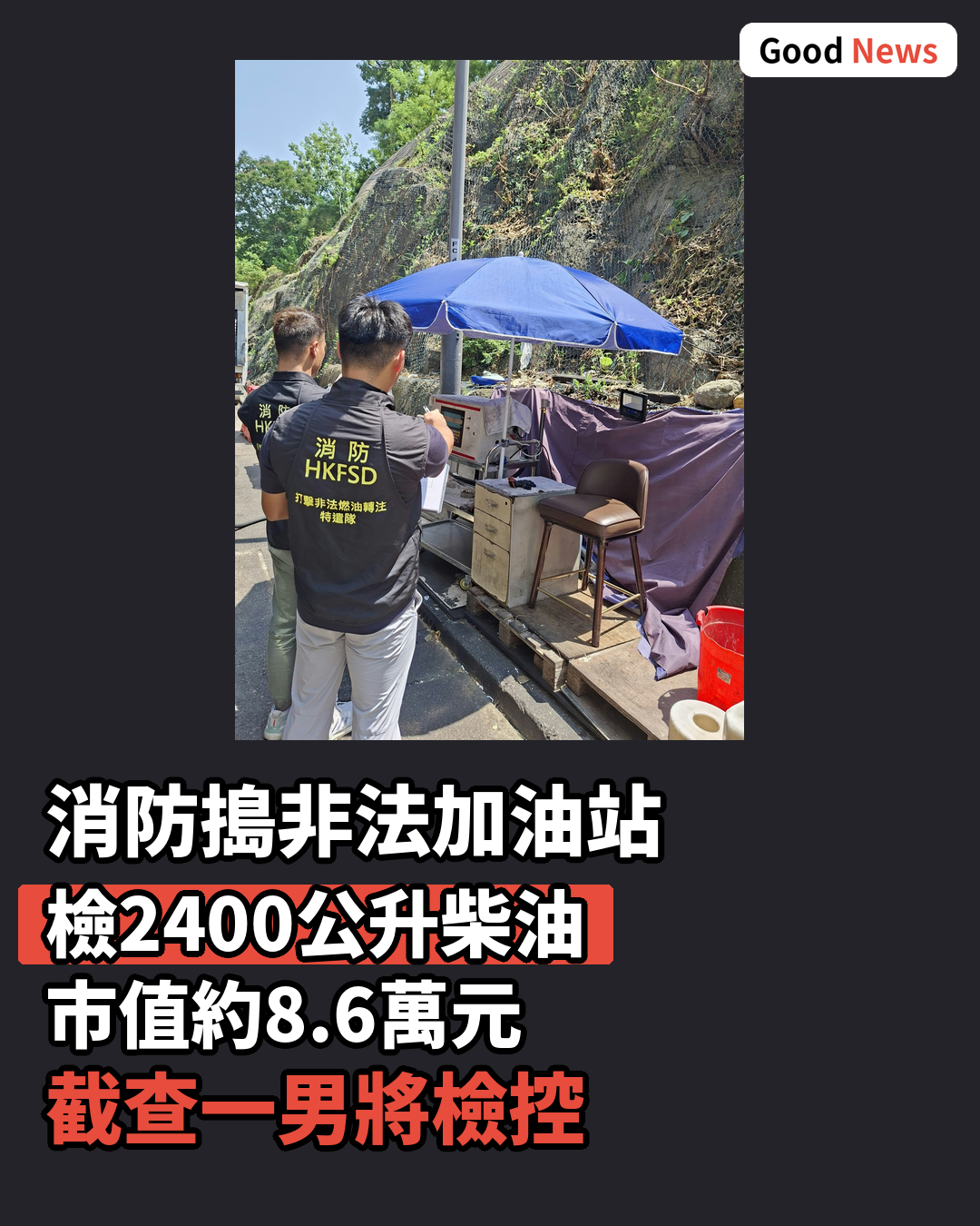消防搗葵涌非法加油站 檢2400公升柴油拘一男