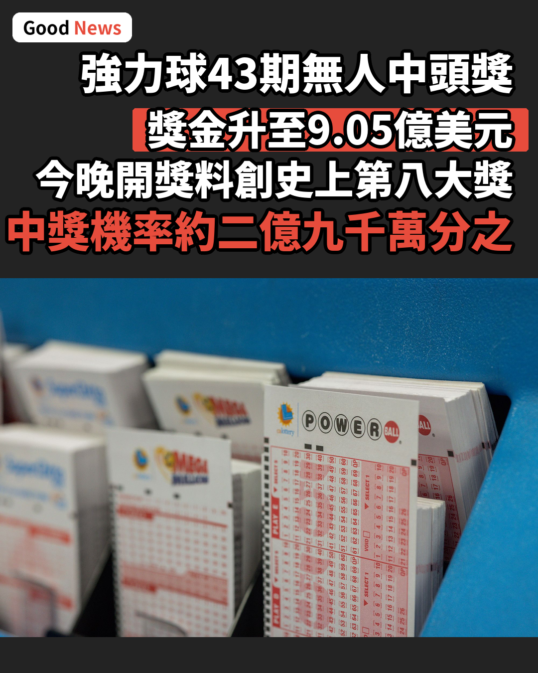 強力球連續43期無頭獎 獎金升至9.05億美元