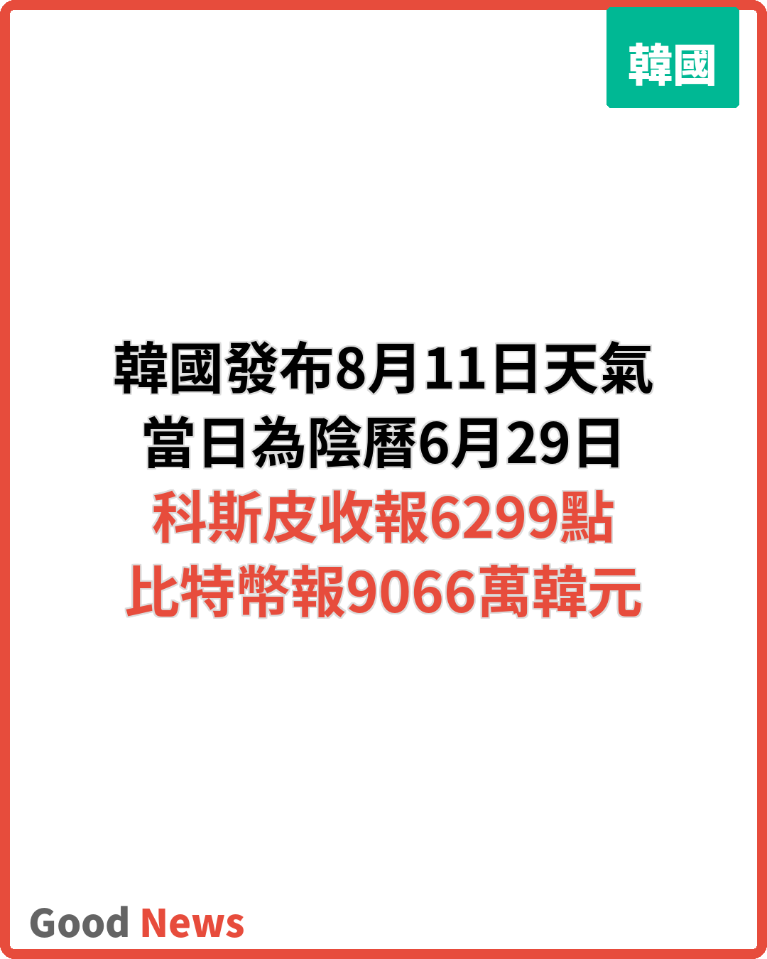 韓國8月11日天氣陰曆6月29日火日