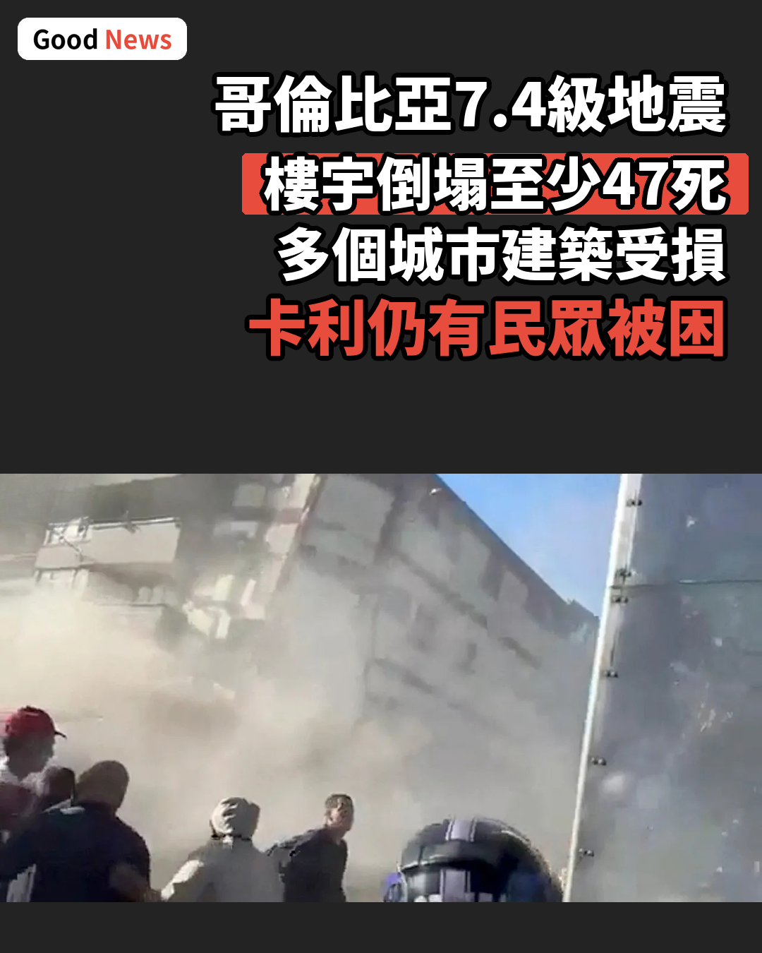哥倫比亞7.4級地震樓宇倒塌至少47死
