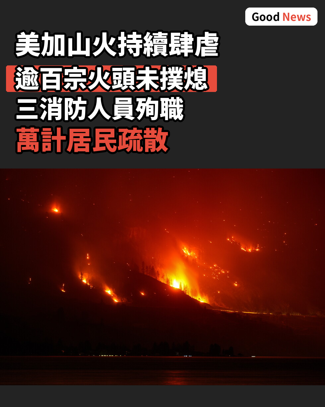 美加山火肆虐逾百宗 兩消防員殉職萬計疏散