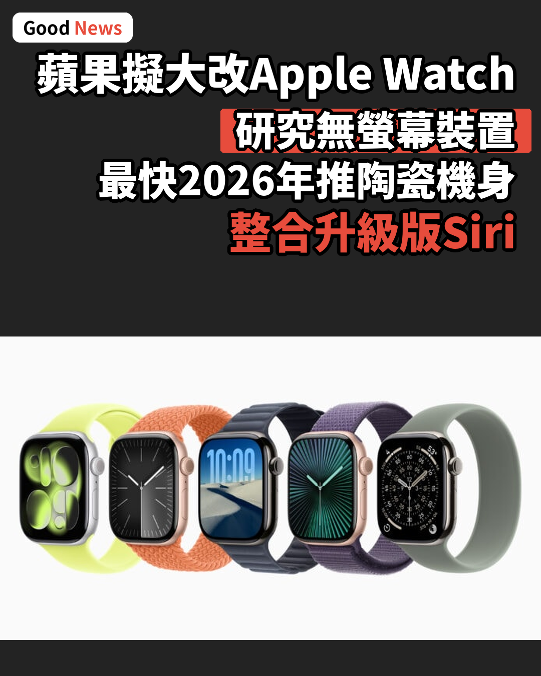 蘋果擬大改Apple Watch 研無螢幕及圓形錶款