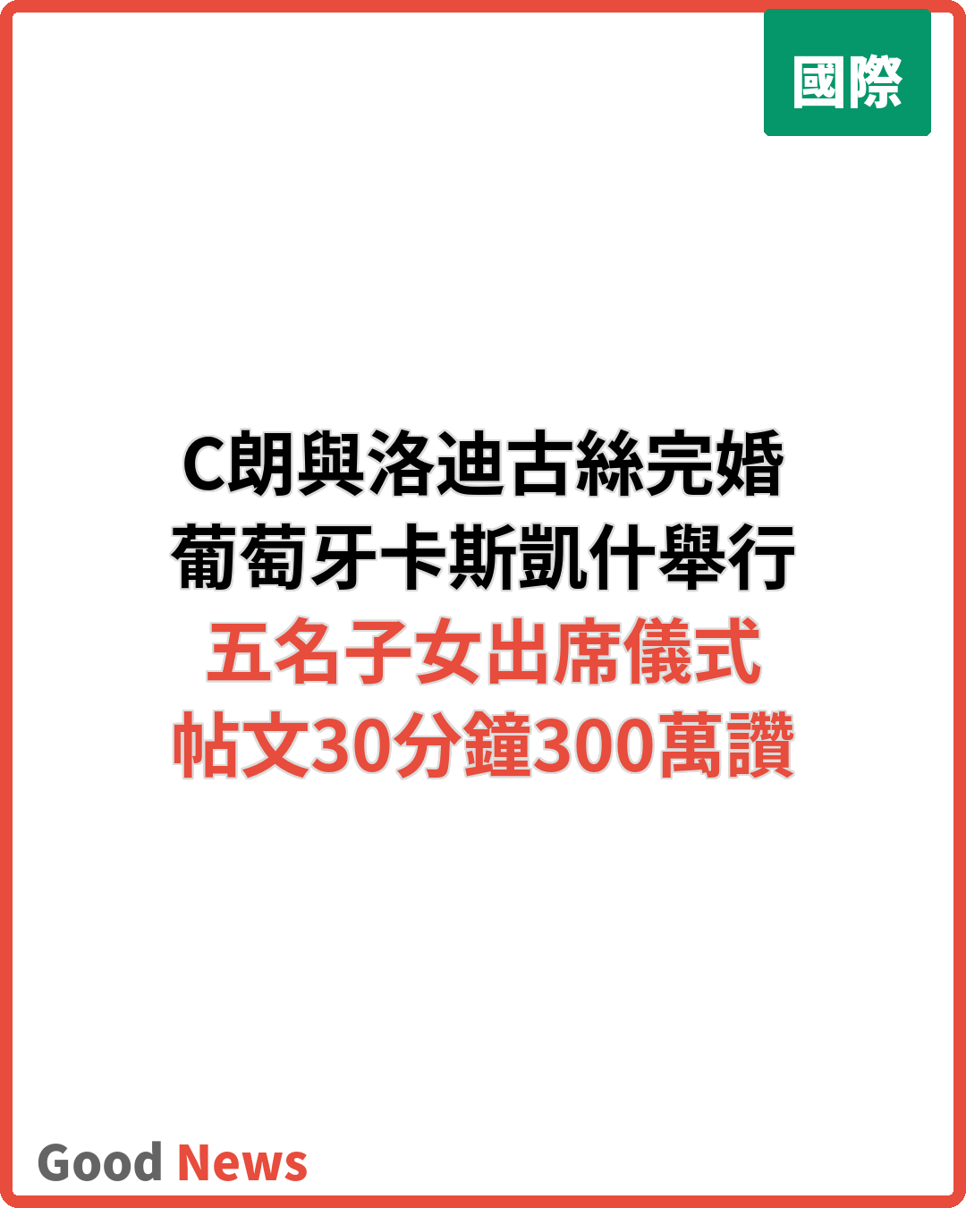 C朗與洛迪古絲葡萄牙低調完婚