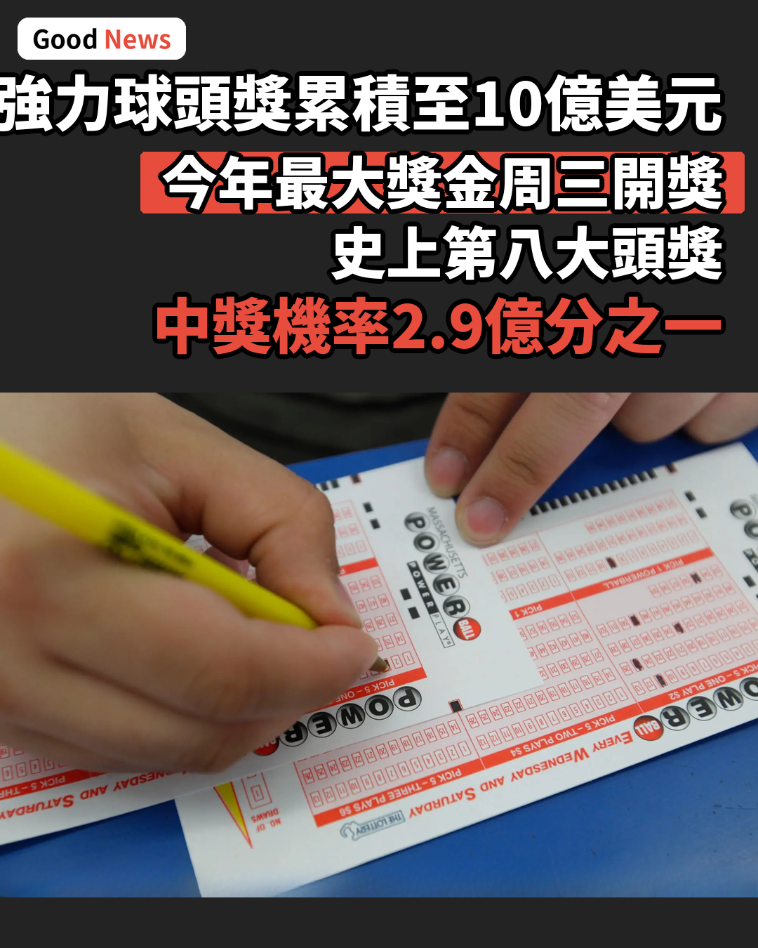 強力球獎金逼近10億美元 創今年最大獎