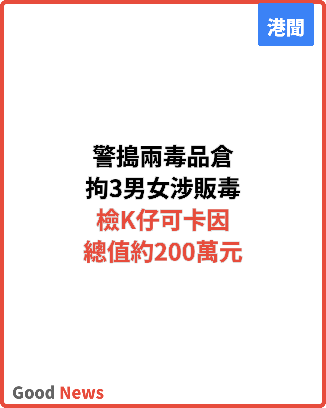 警搗兩毒品儲存倉拘3男女 檢200萬元毒品