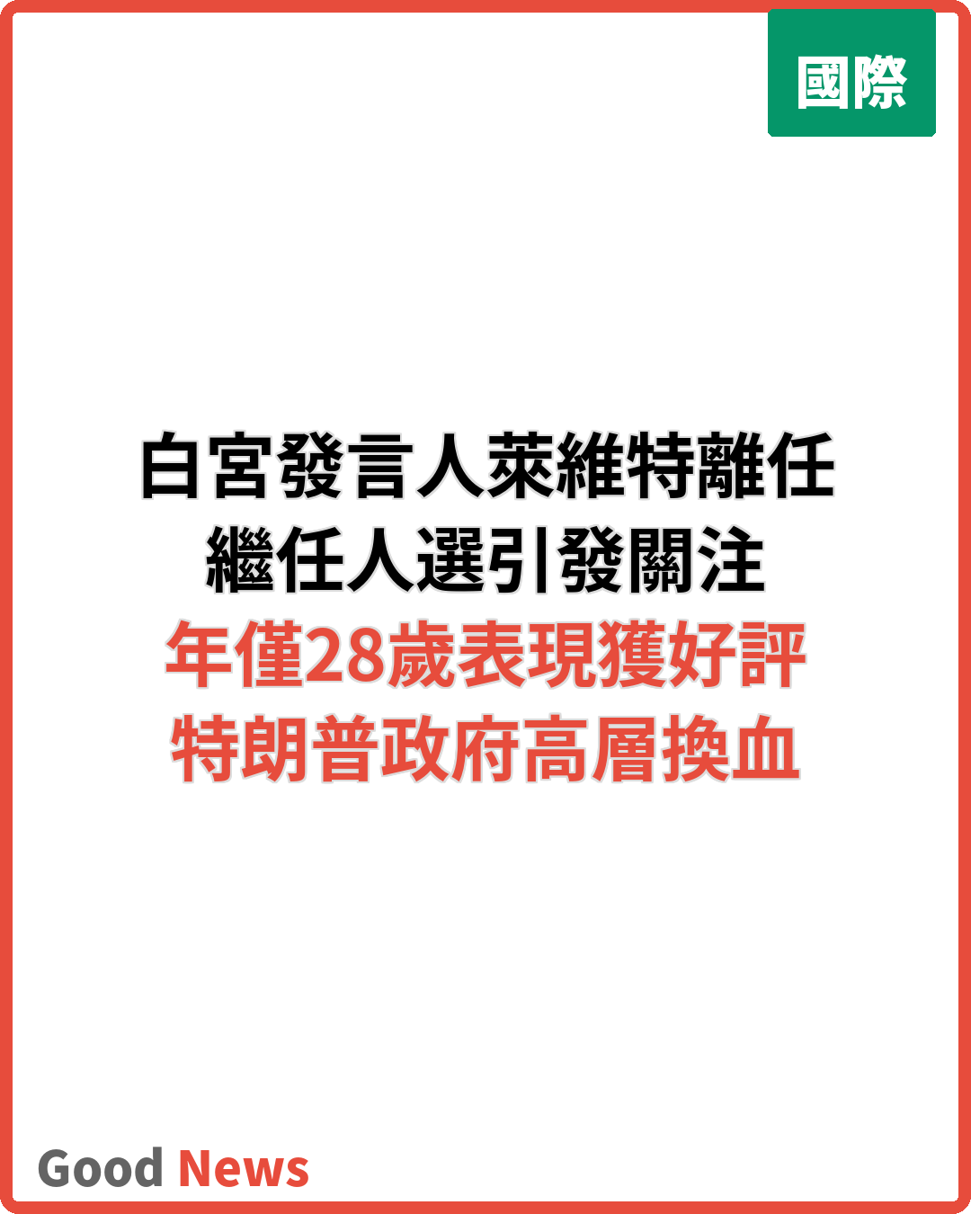 白宮發言人萊維特離任 繼任人選浮現