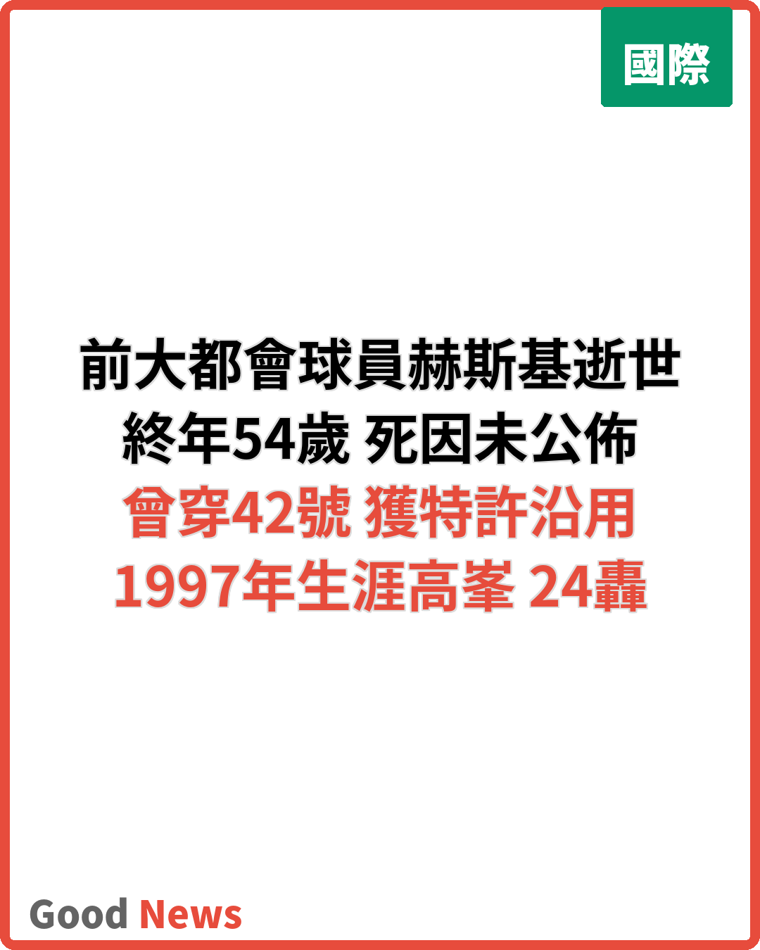 大都會前球員赫斯基逝世 終年54歲