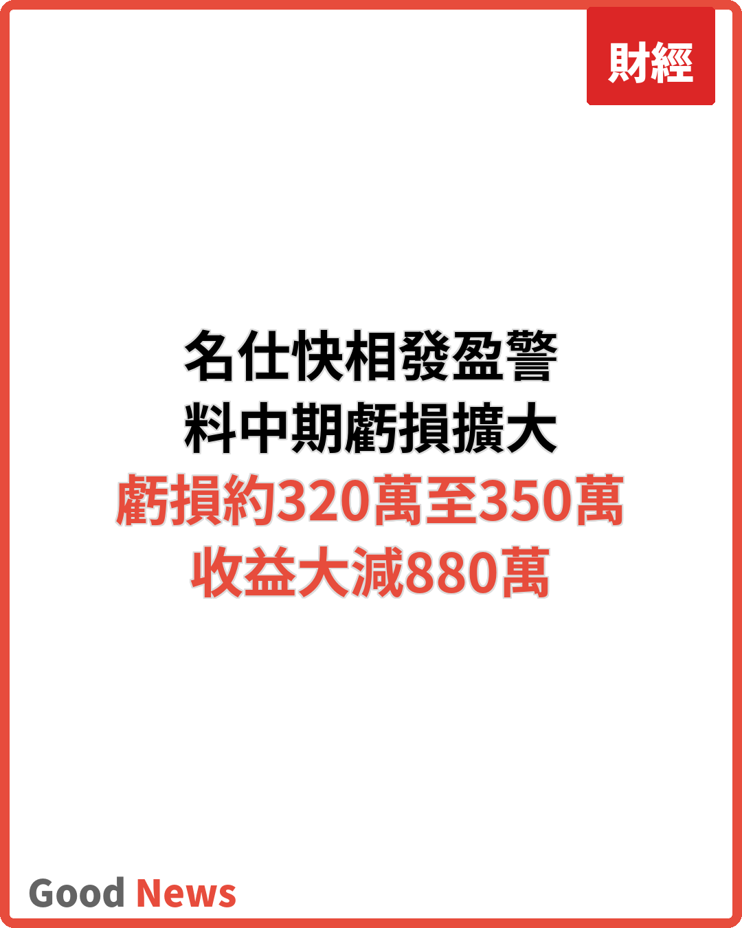 名仕快相發盈警 料中期虧損擴大至320萬至350萬
