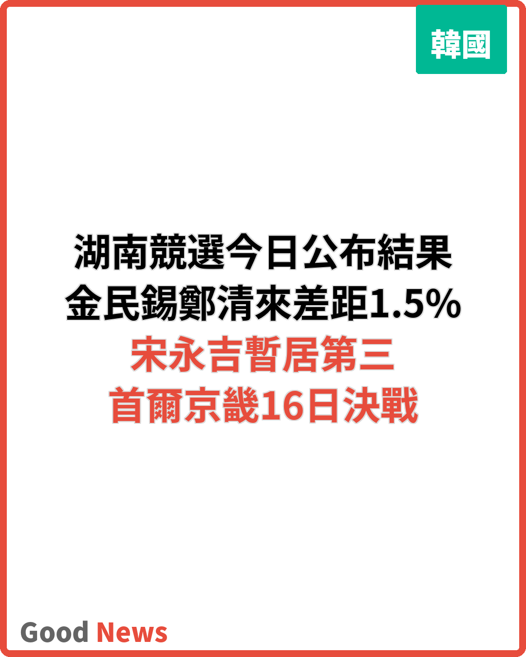 韓國民主黨湖南競選今日公布結果 鄭清來金民錫勢均力敵