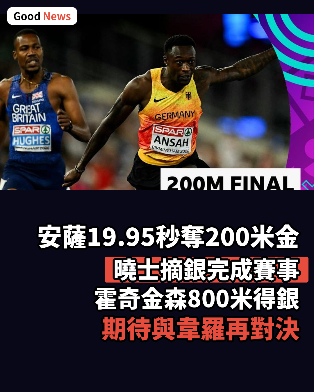 歐錦賽200米安薩奪金 曉士摘銀