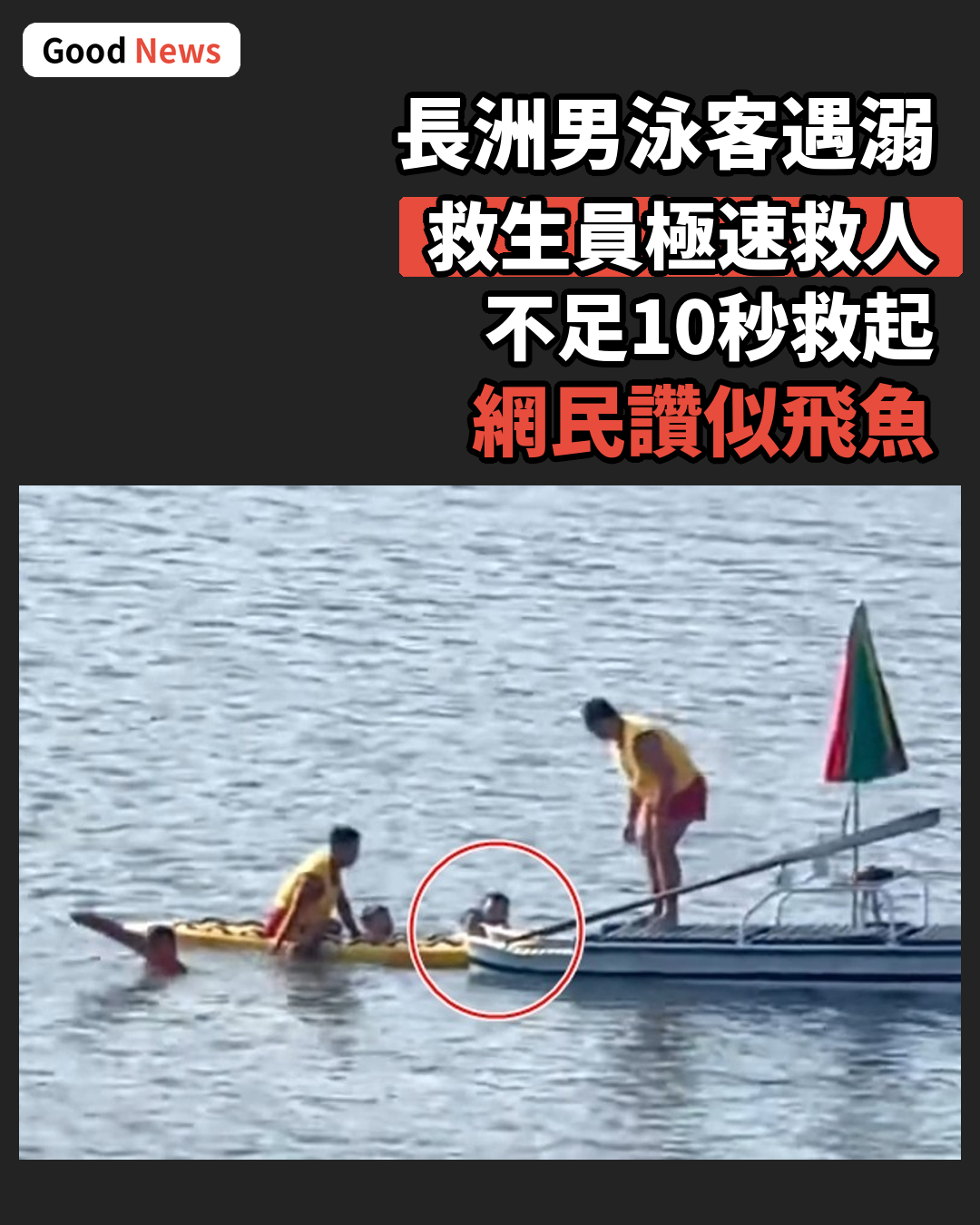 長洲男泳客遇溺 救生員極速救人獲網民激讚