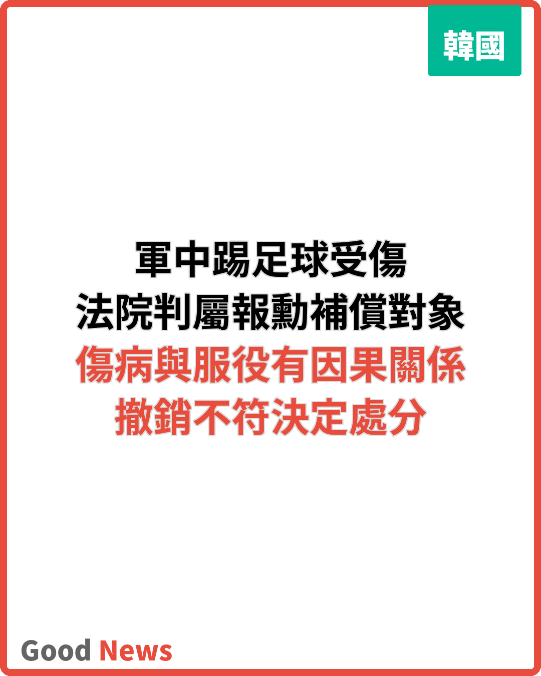 軍中踢足球受傷 法院判屬報勳補償對象