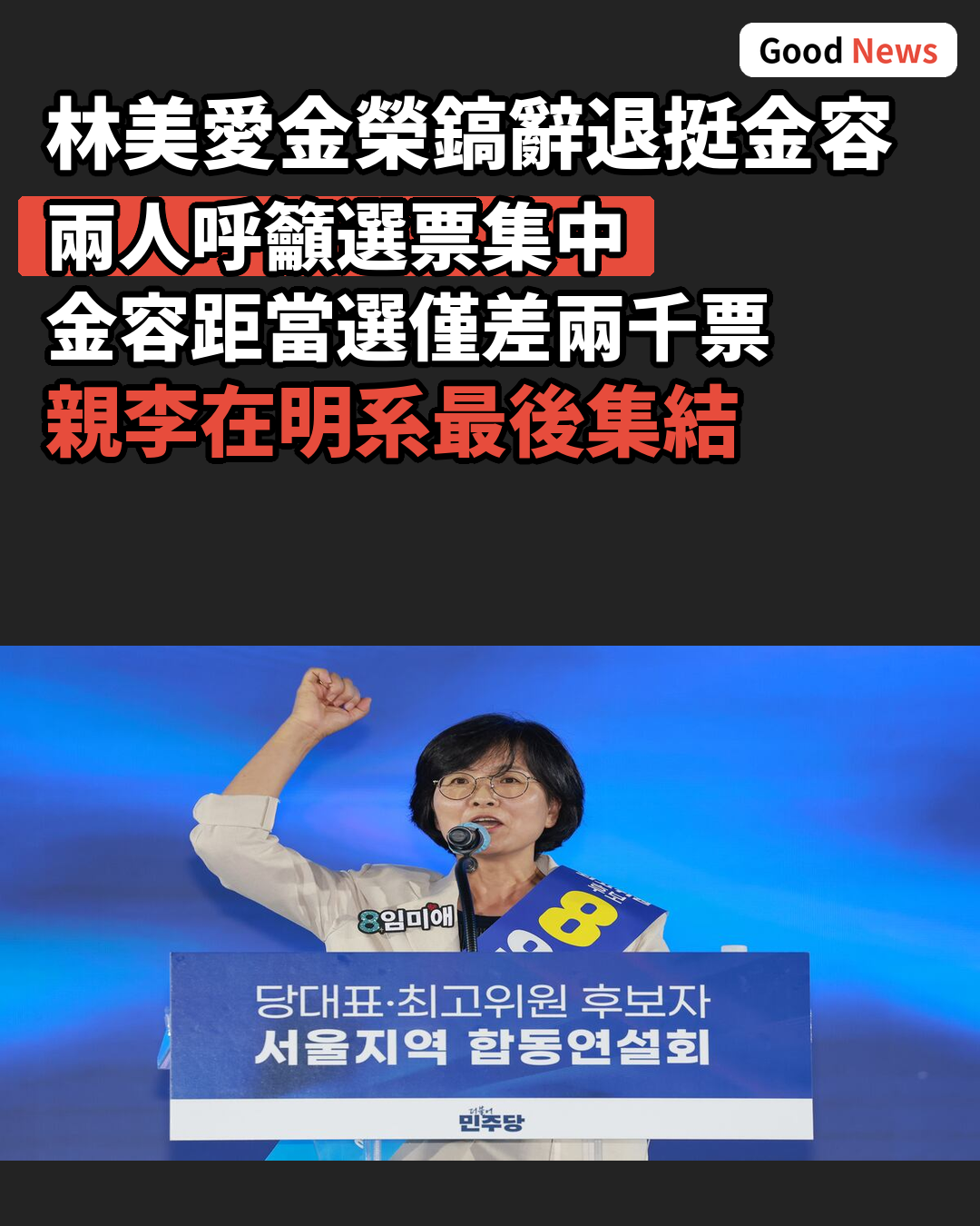 韓國民主黨兩候選人辭退 齊挺金容入最高委員