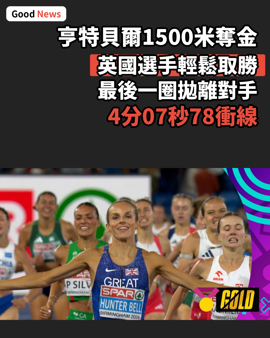 亨特貝爾輕鬆奪女子1500米金牌
