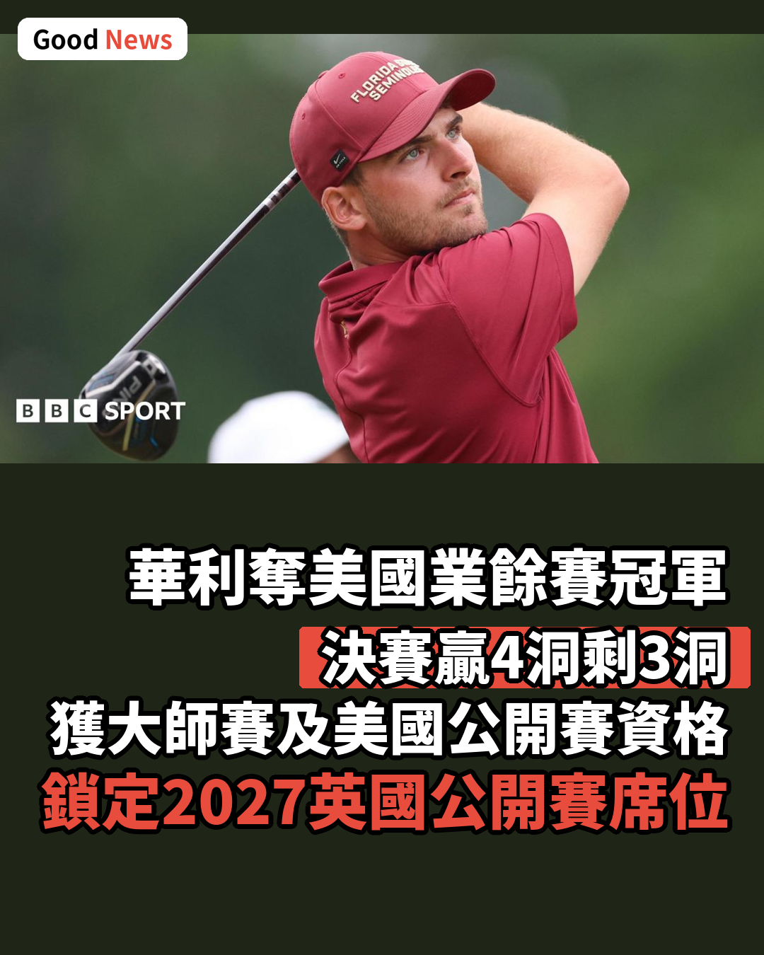 英格蘭高球手華利奪美國業餘錦標賽冠軍