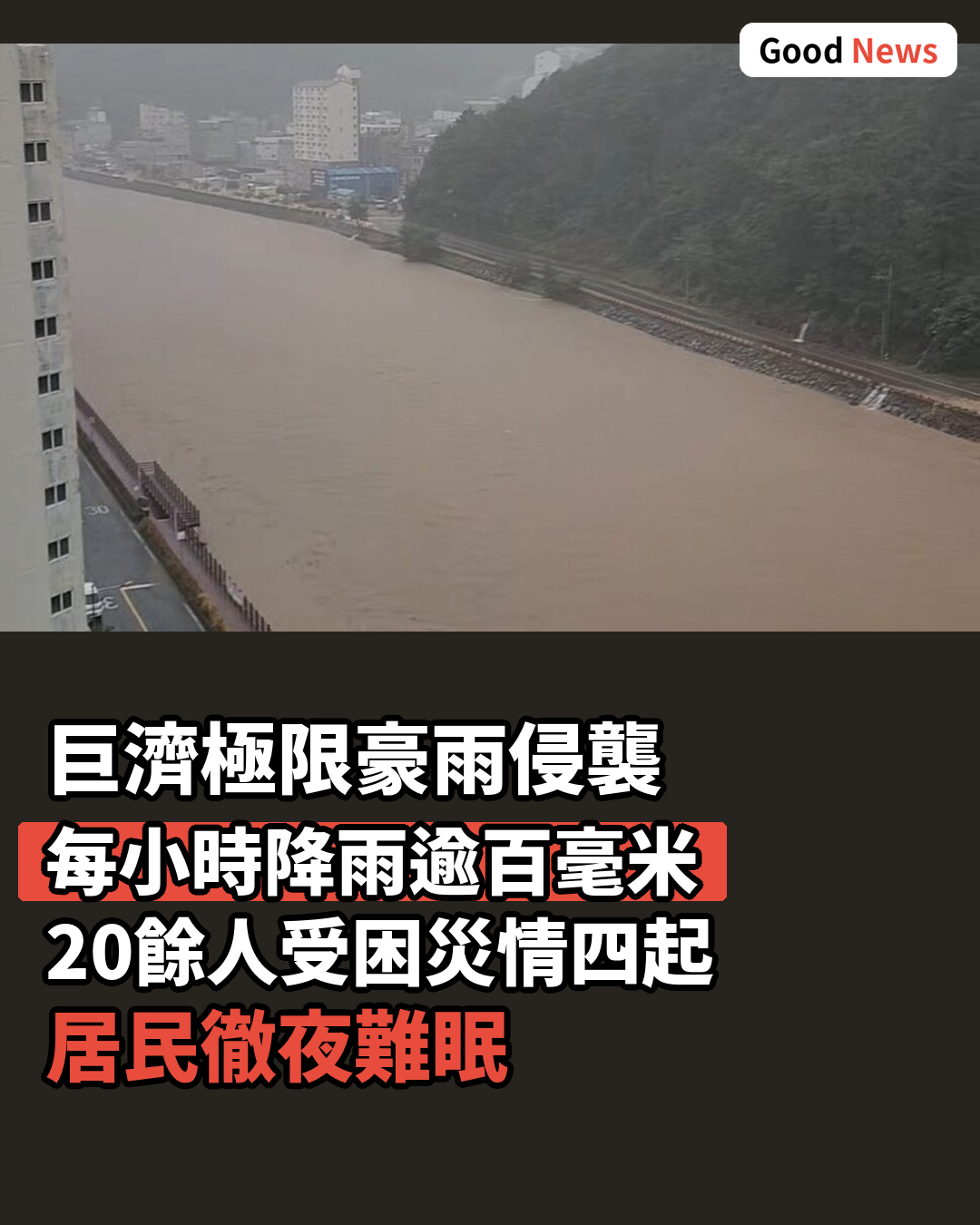 巨濟極限豪雨逾百毫米 20餘人受困災情四起