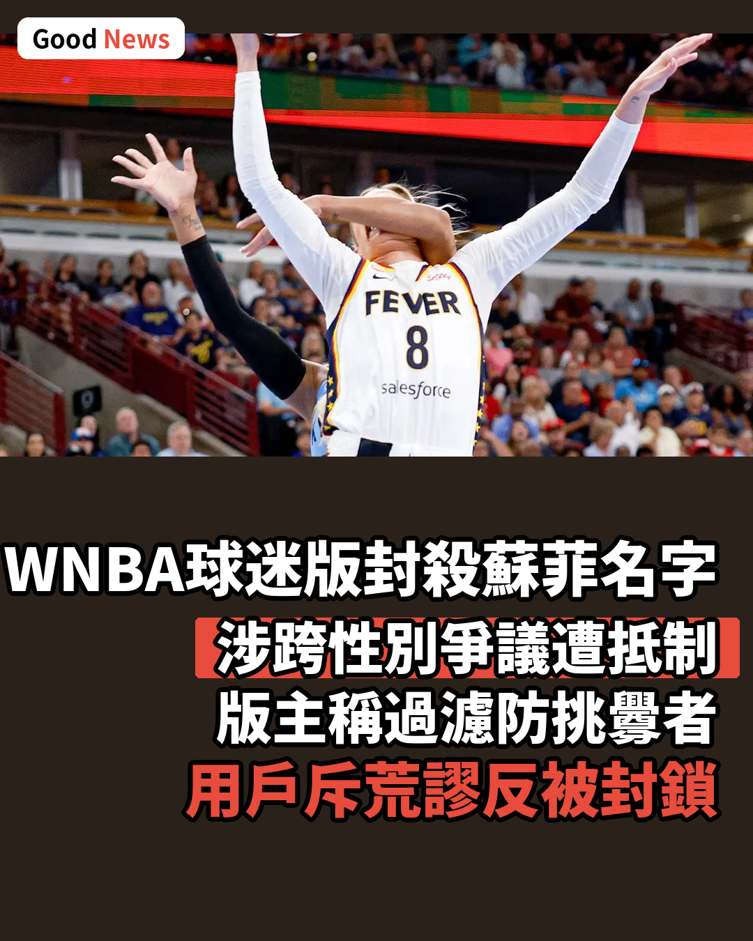 WNBA球迷版封殺蘇菲·根寧鹹名字 涉跨性別爭議