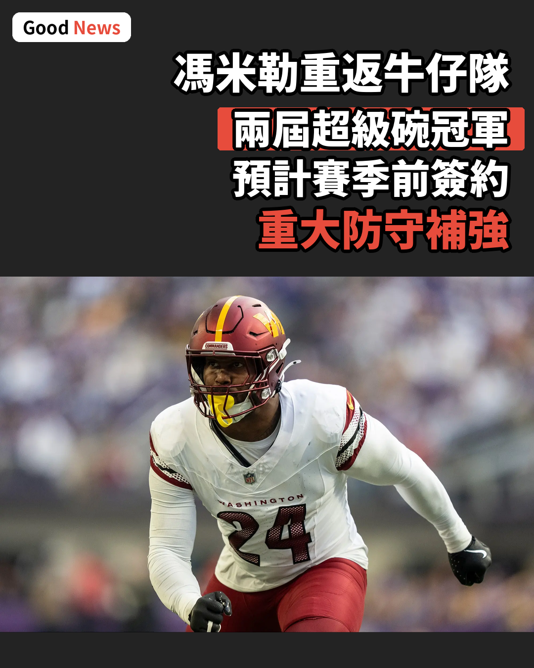 兩屆超級碗冠軍馮米勒重返牛仔隊