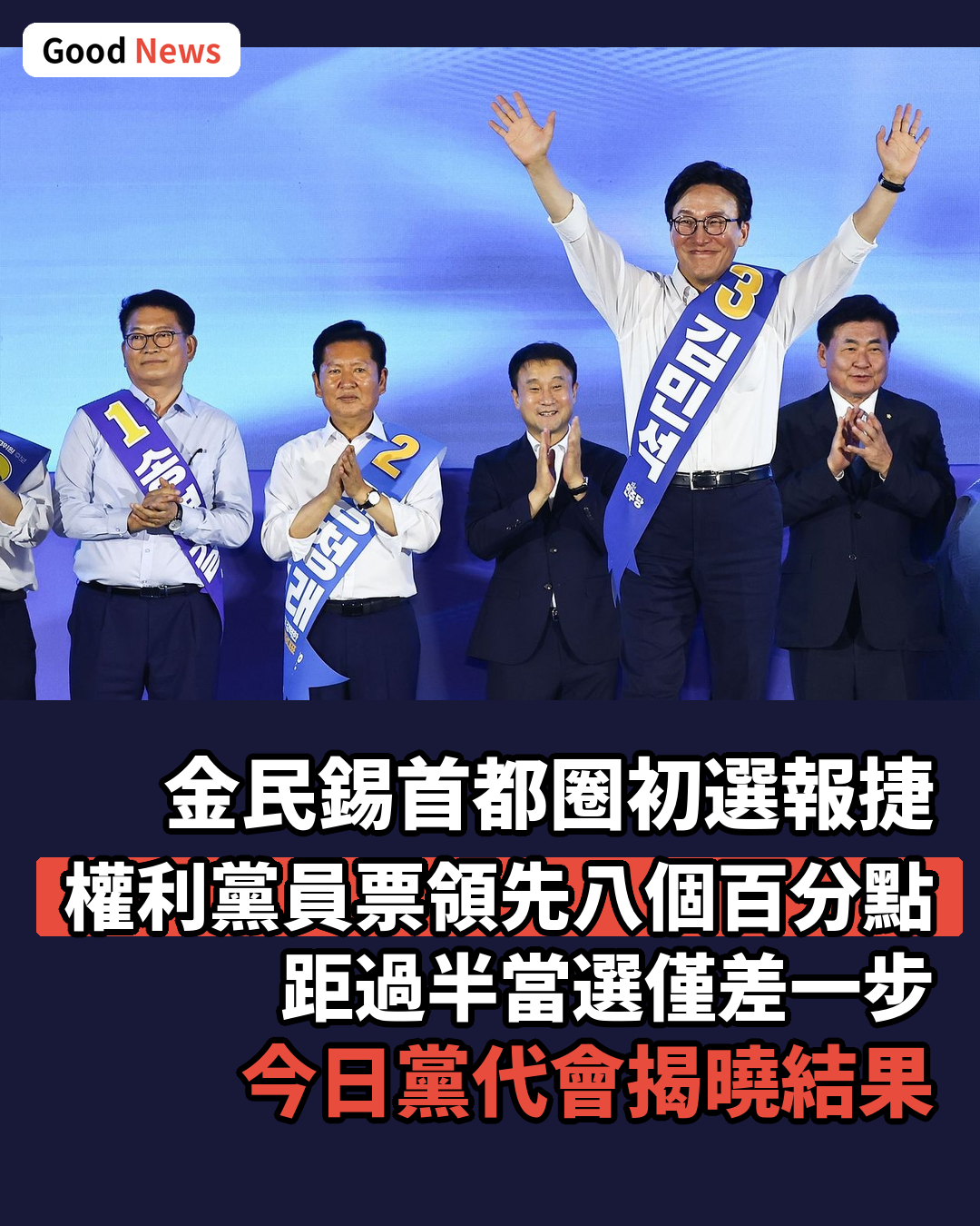 金民錫首爾京畿道初選報捷 民主黨黨魁在望