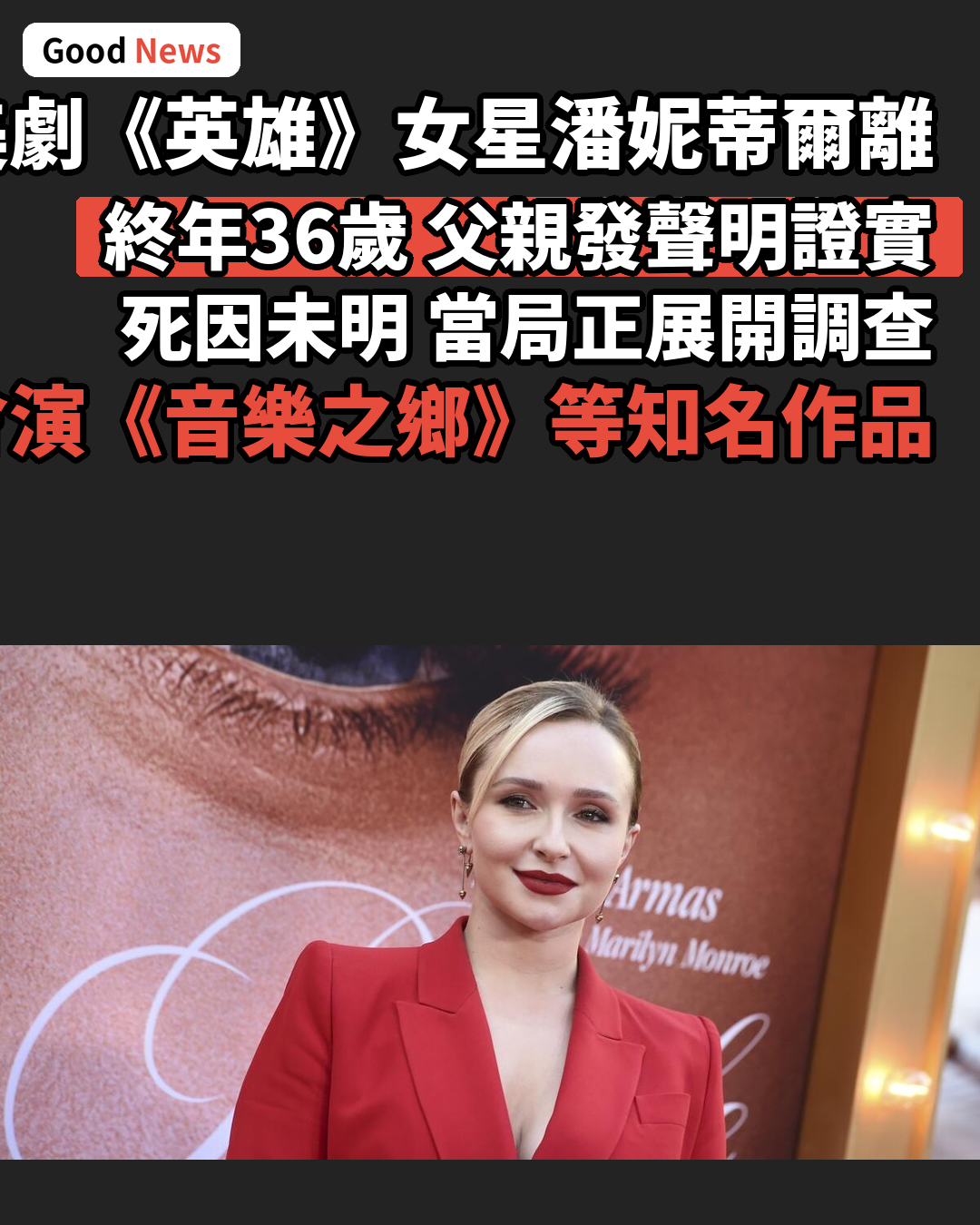 《英雄》女星海頓潘妮蒂爾逝世 終年36歲