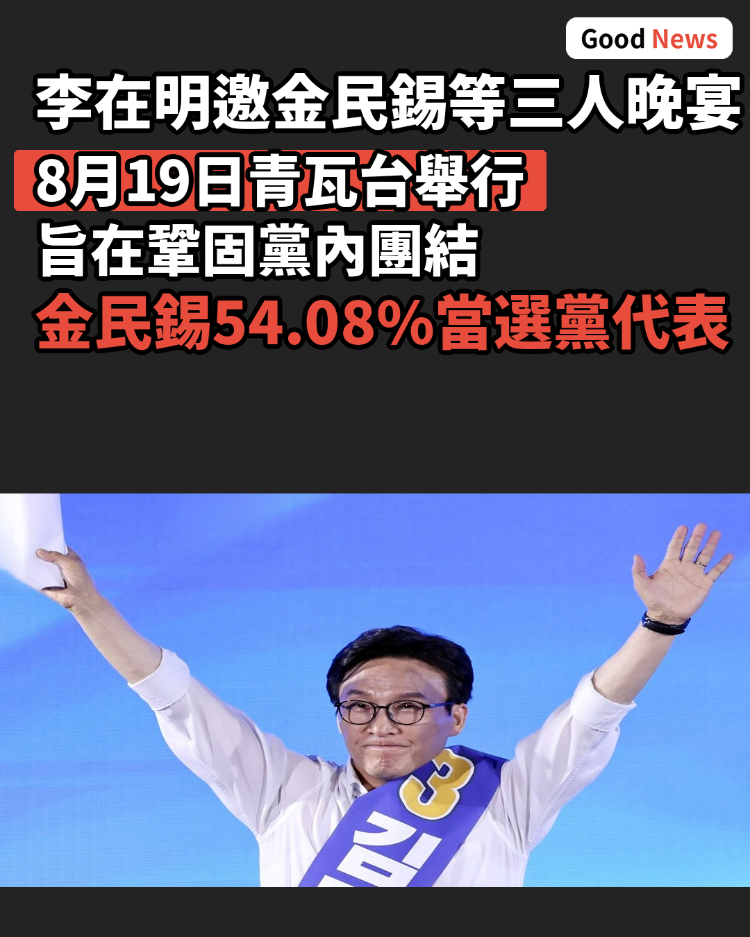 李在明邀金民錫等三人青瓦台晚宴促黨內團結