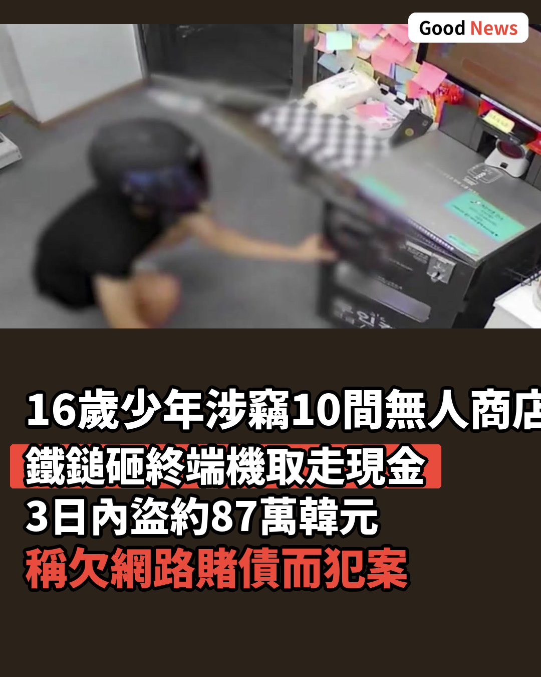 16歲少年涉竊10間無人商店 稱欠賭債犯案