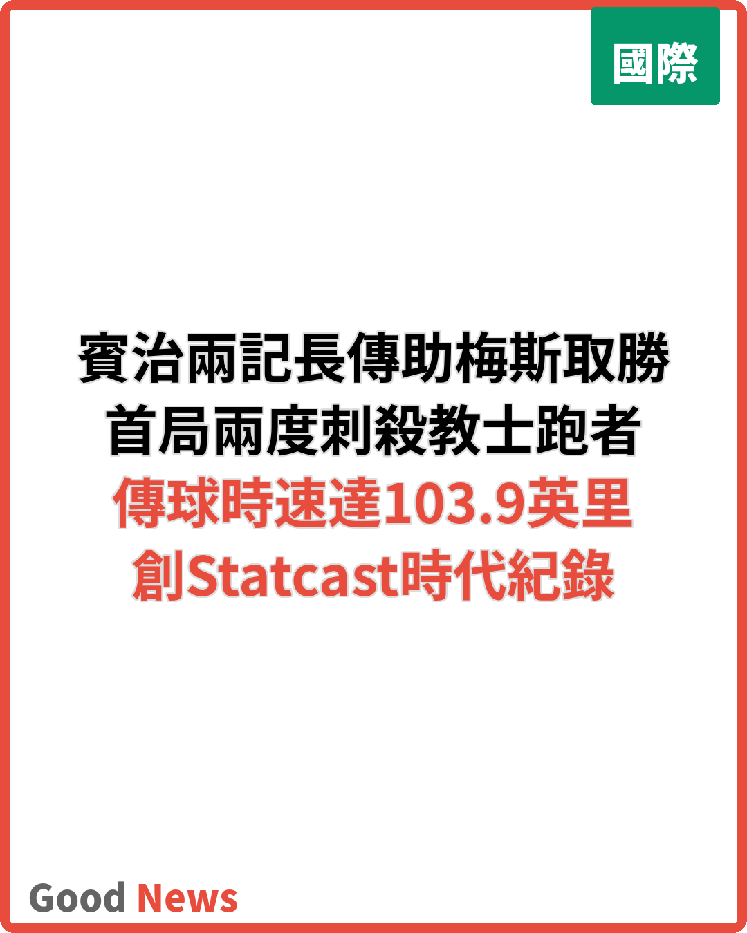 梅斯右外野手賓治兩度長傳助球隊擊敗教士