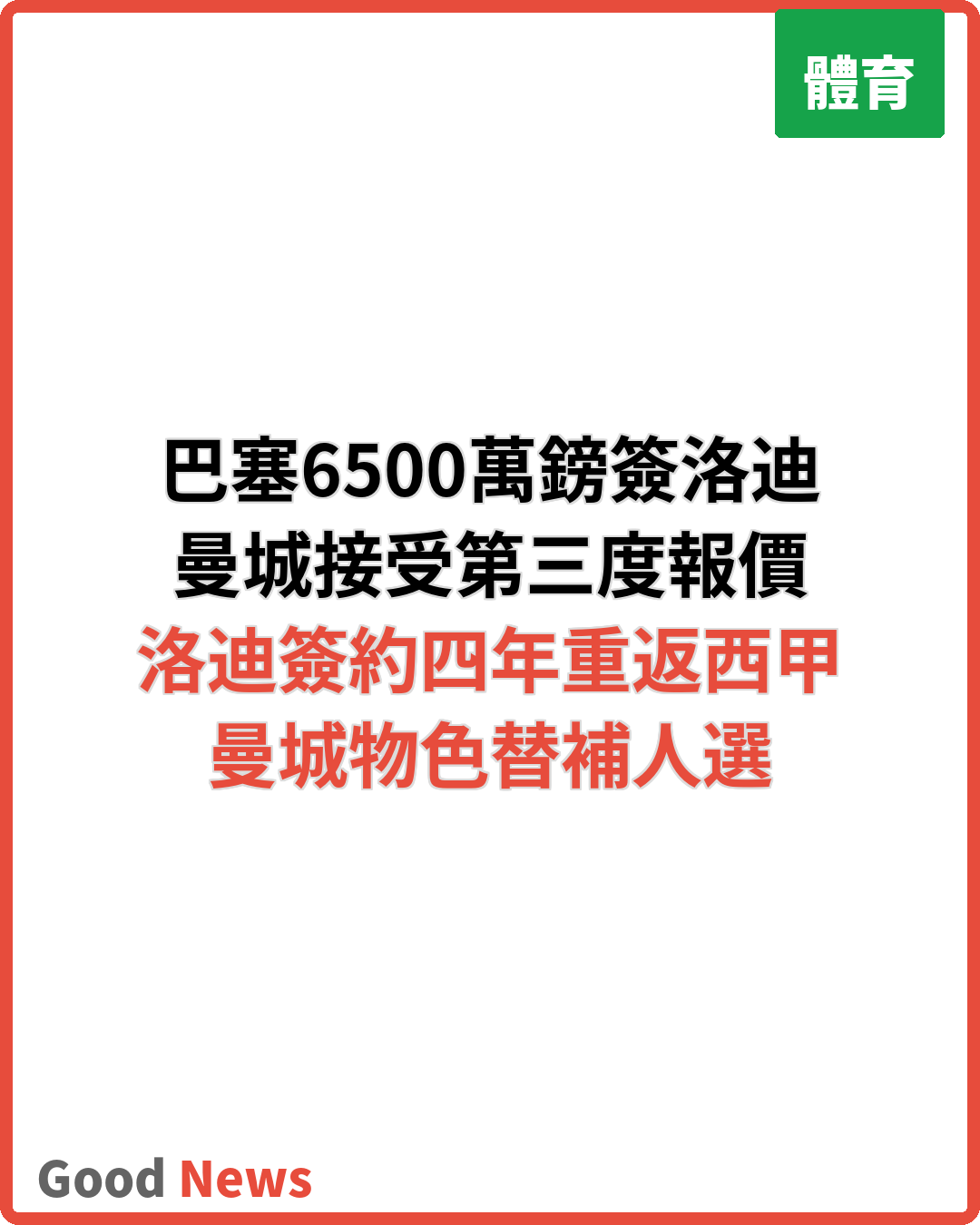 巴塞隆拿簽洛迪 轉會費6500萬鎊
