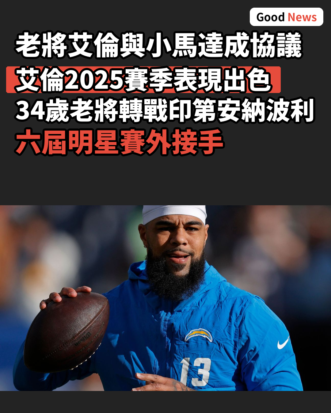 老將艾倫與小馬達成協議重返NFL