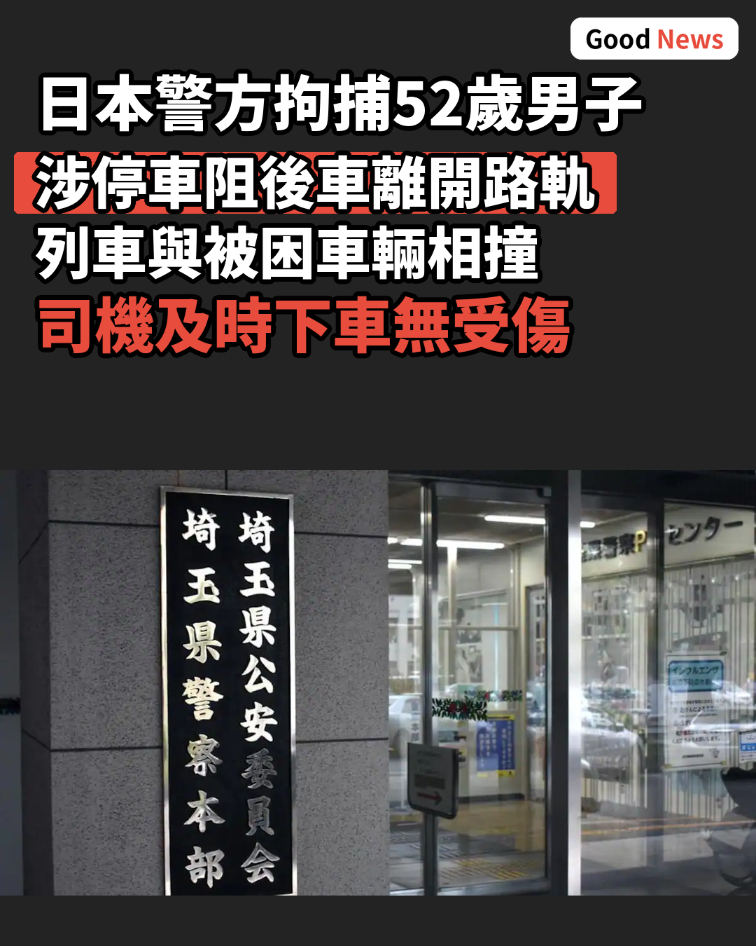 埼玉縣52歲男子涉殺人未遂被捕 疑停車阻後車離開路軌