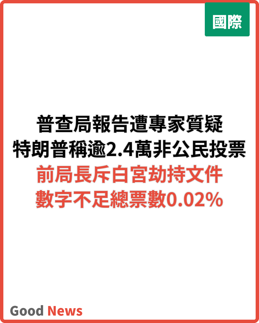 專家質疑人口普查局報告 特朗普指逾2.4萬非公民投票