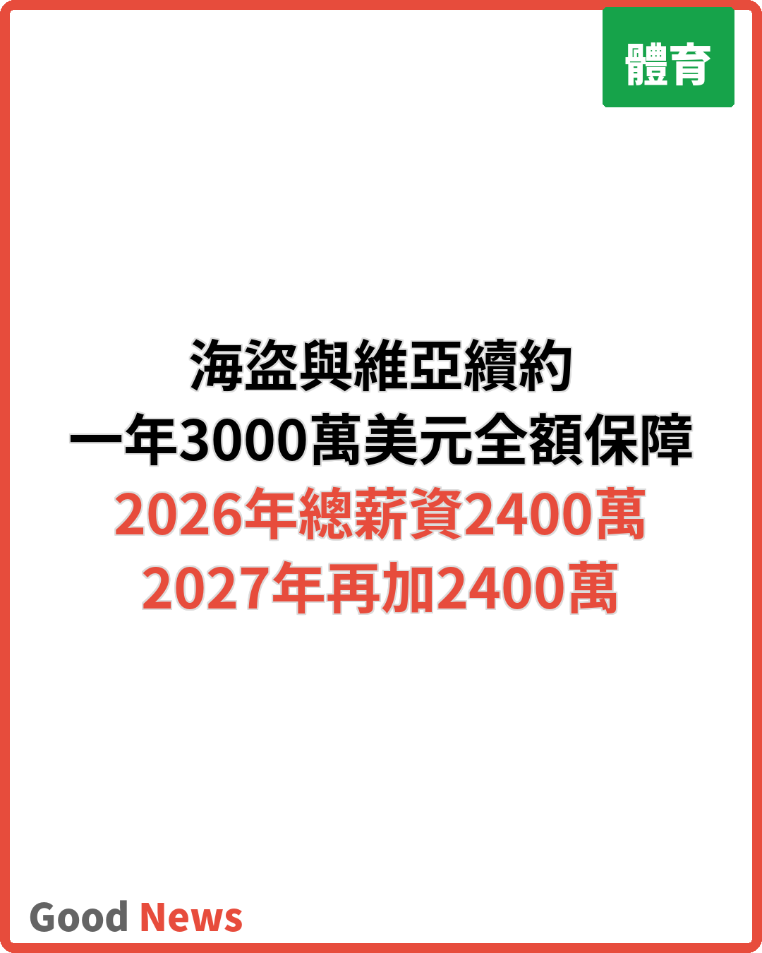 海盜與維亞達成一億美元續約協議
