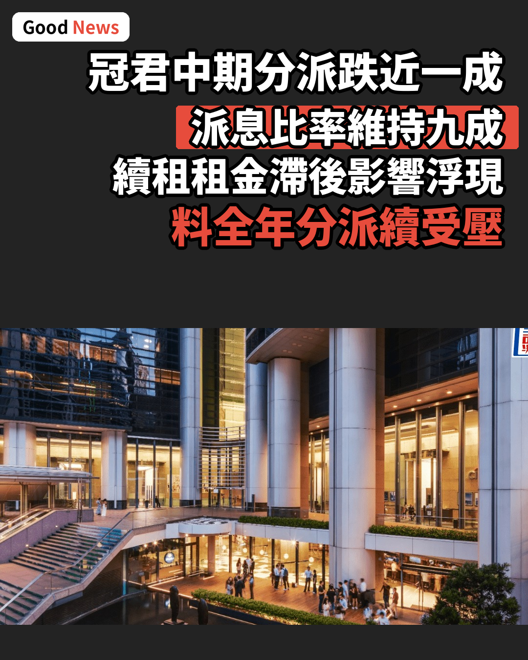 冠君產業信託中期分派跌近一成 料全年續受壓