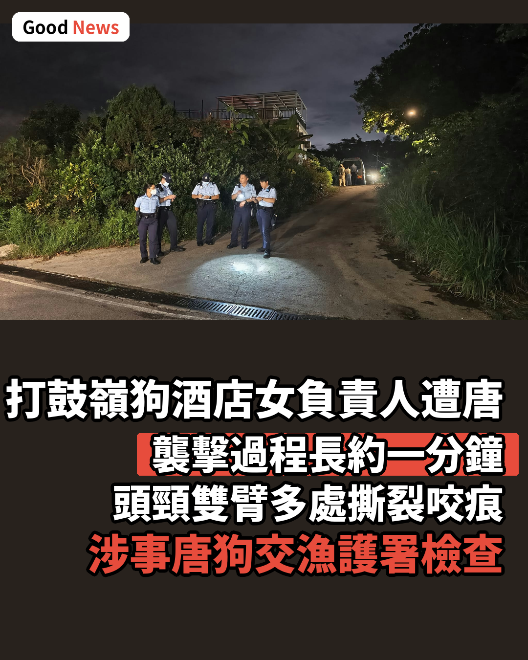 打鼓嶺狗酒店女負責人疑遭唐狗咬死 頭頸雙臂有咬痕