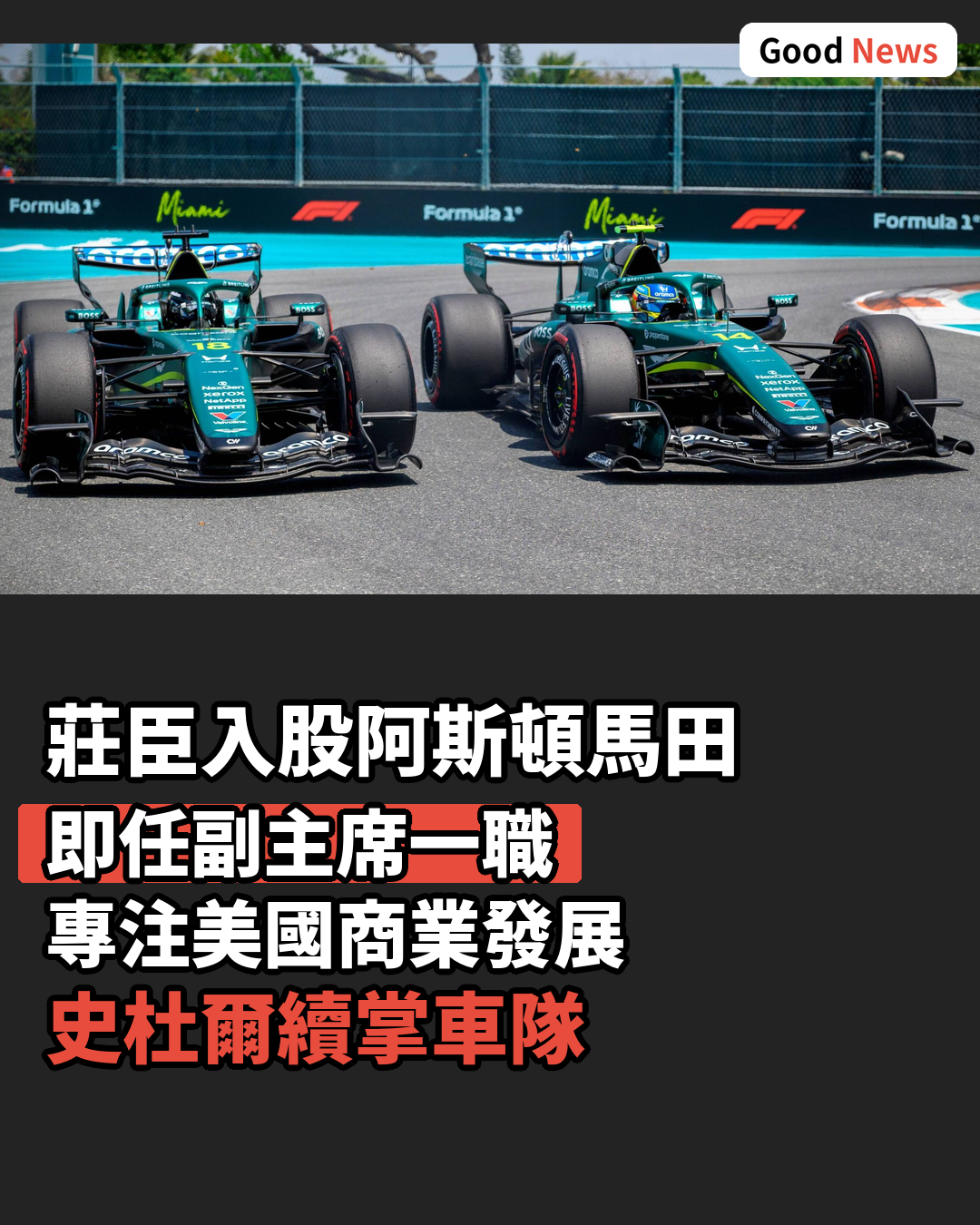 水晶宮班主莊臣入股阿斯頓馬田F1車隊