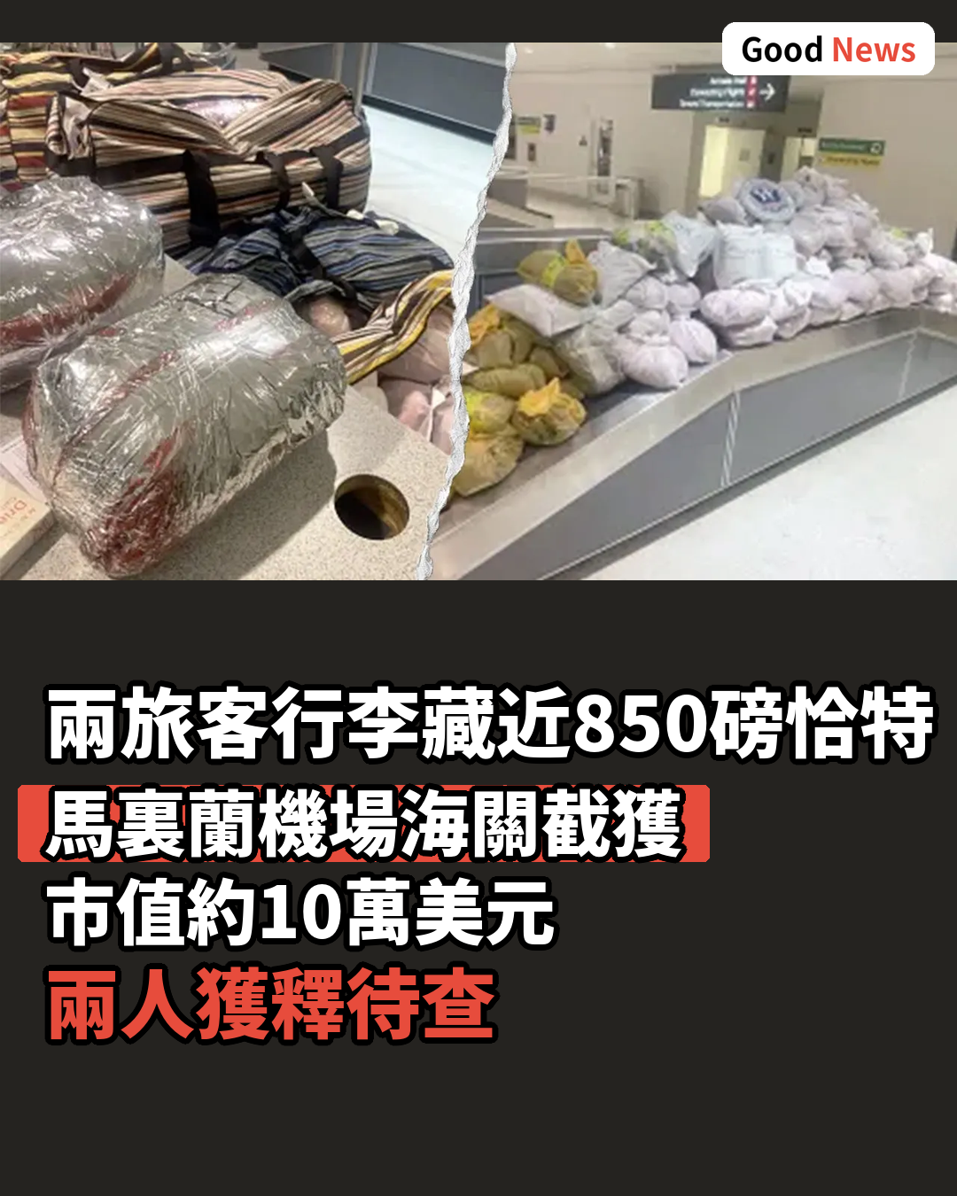 美國海關截獲近850磅恰特草 兩旅客行李藏毒被查