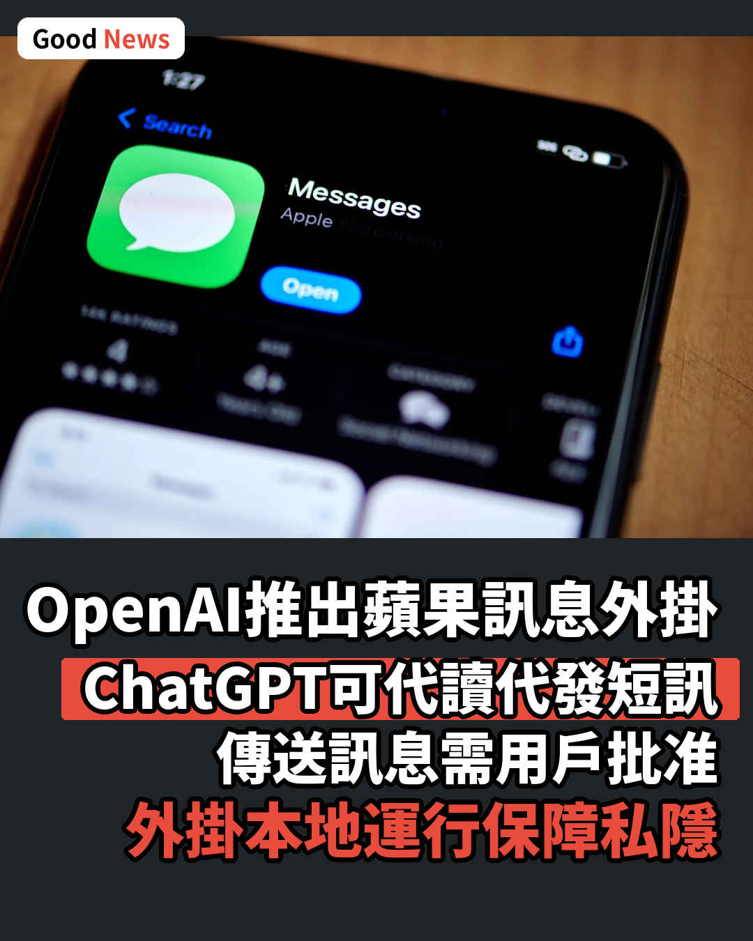 ChatGPT推出蘋果訊息外掛 可代發訊息