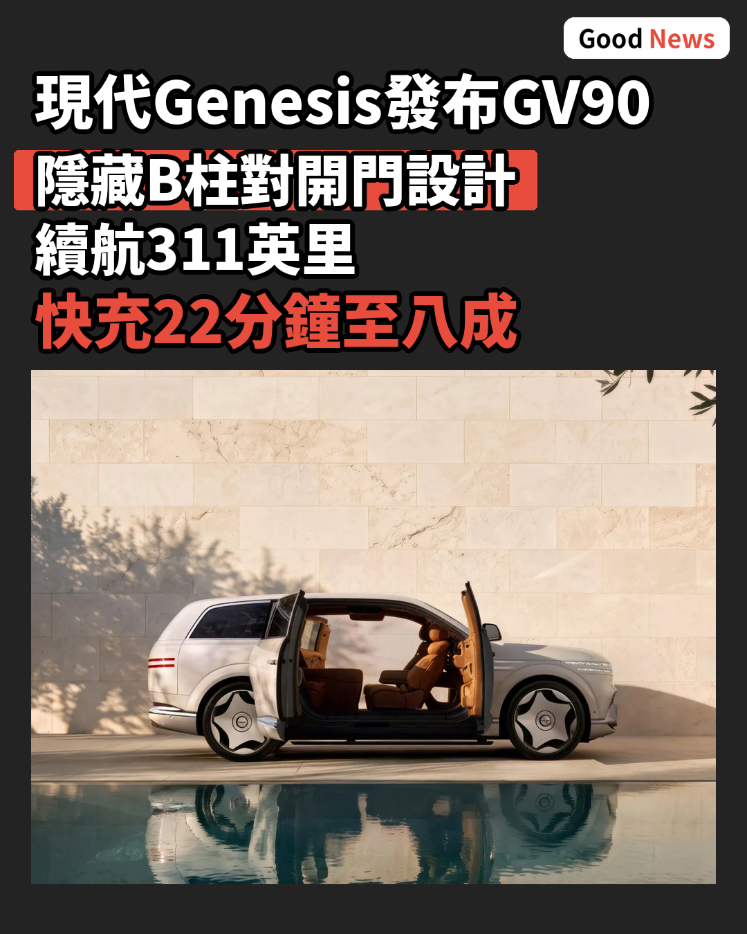 現代Genesis發布GV90電動SUV 隱藏B柱對開門設計矚目